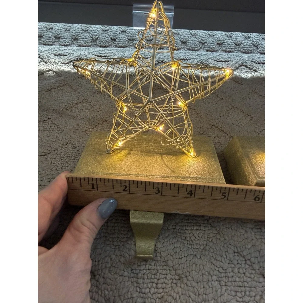 Gold LED Lighted‎ Wired Star Christmas Stocking Holder-set of 2